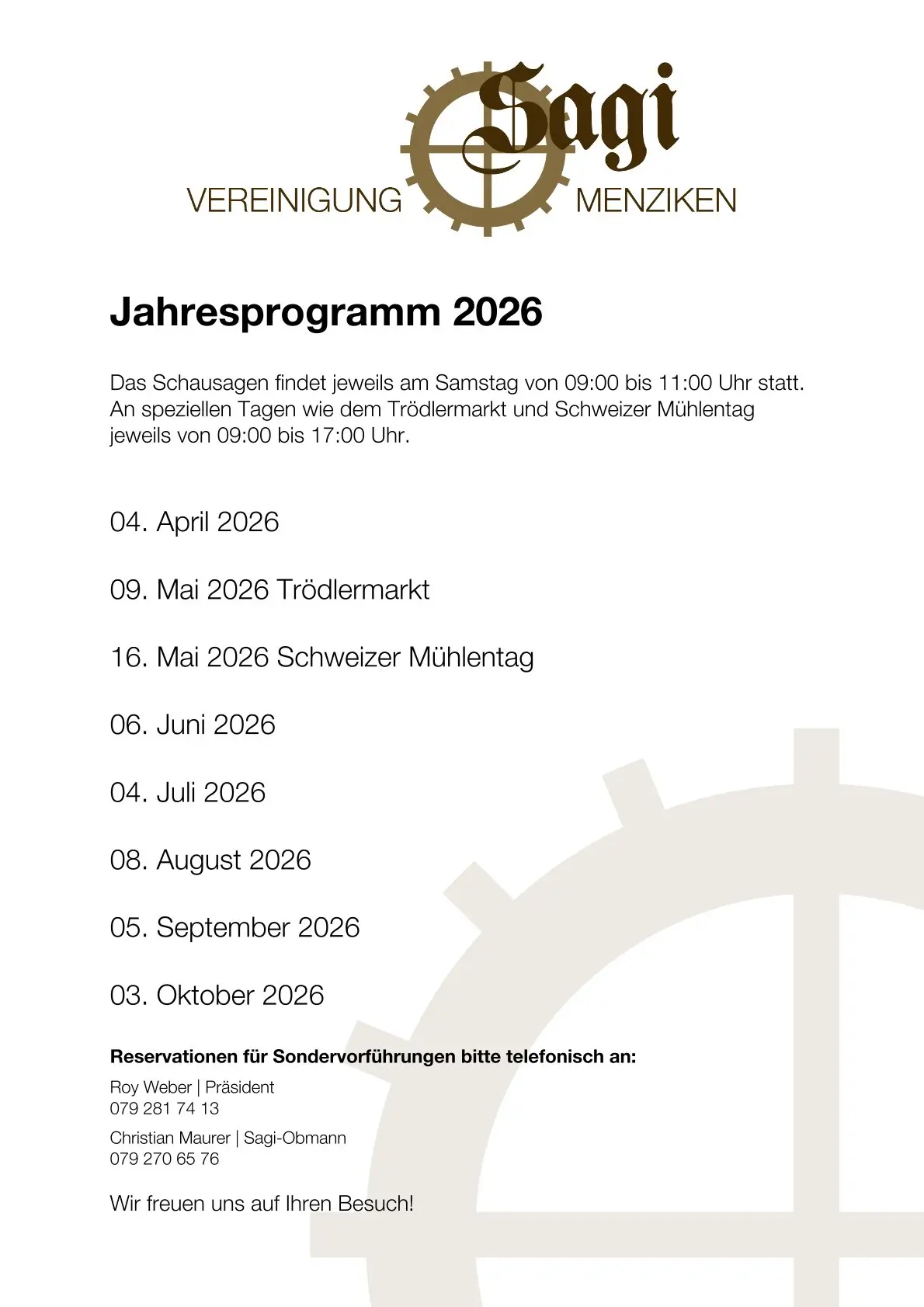 Jahresprogramm von der Sagi Menziken